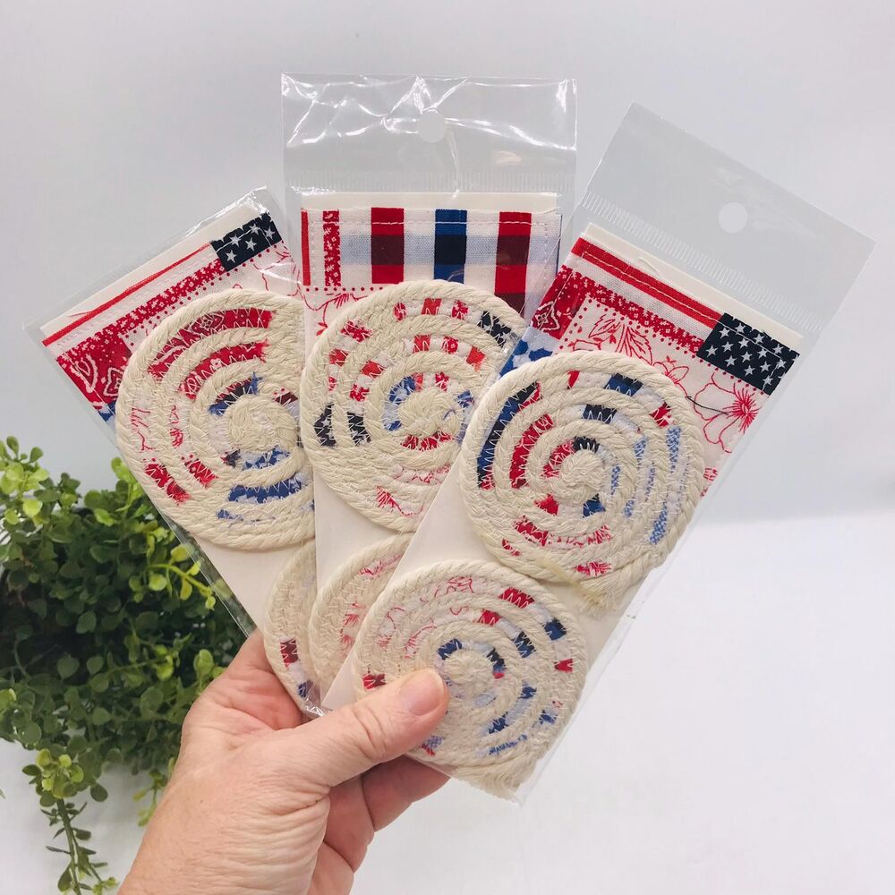 Stocking Stuffer Bundle of 6, Car Coasters 3 Sets of 2 (6 Coasters) Patriotic